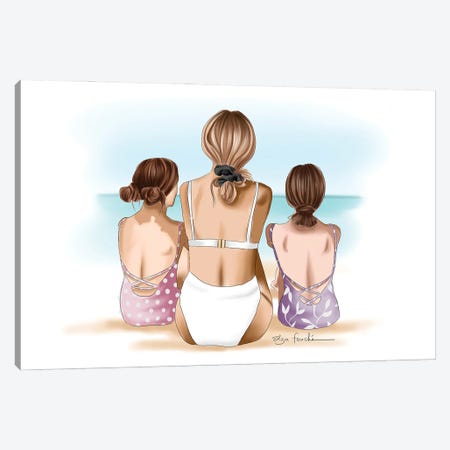 Mother & Daughters Beach Day Canvas Print #ELZ202} by Elza Fouche Canvas Art