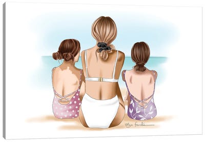 Mother & Daughters Beach Day Canvas Art Print - Elza Fouché