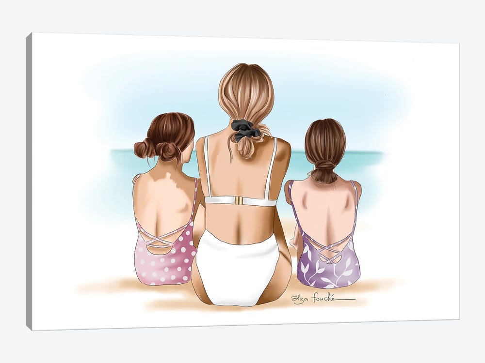 Mother & Daughters Beach Day by Elza Fouche 1-piece Art Print
