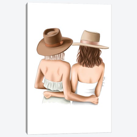 Friends In Hats Canvas Print #ELZ203} by Elza Fouche Canvas Wall Art