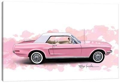Pink Mustang Canvas Art Print - Fashion Illustrations