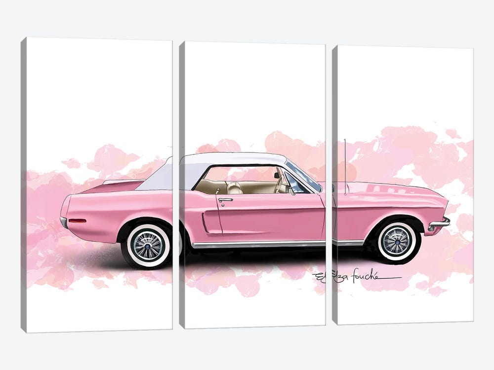 Pink Mustang by Elza Fouche 3-piece Canvas Print