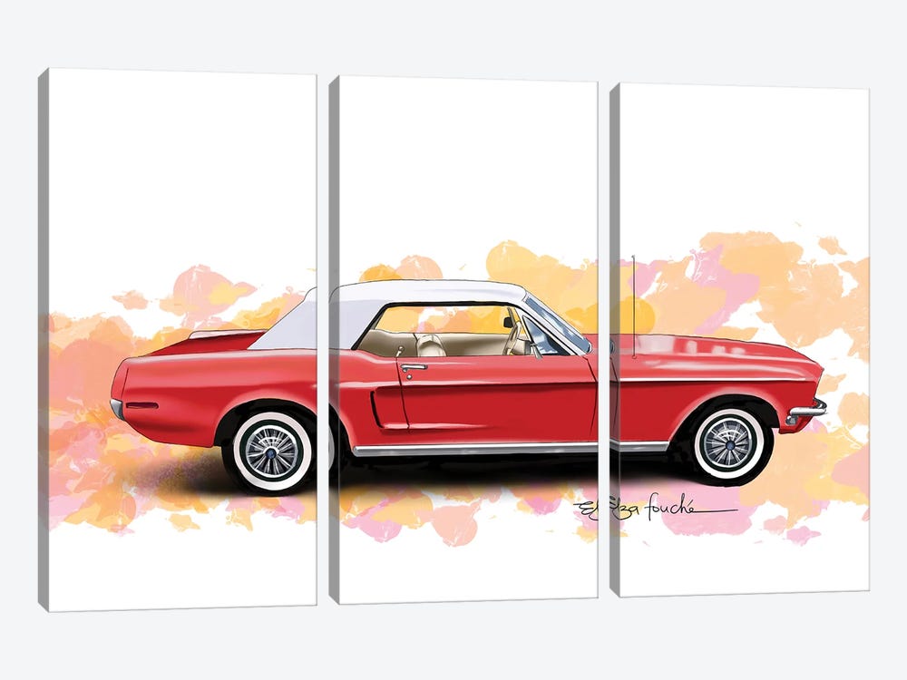 Red Mustang by Elza Fouche 3-piece Canvas Artwork