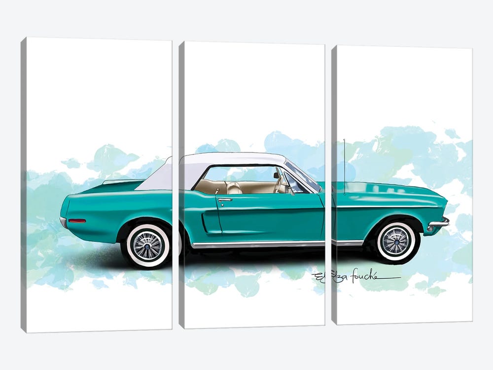 Green Mustang by Elza Fouche 3-piece Canvas Artwork