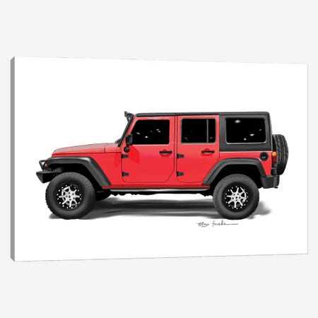 Jeep Red Canvas Print #ELZ224} by Elza Fouche Canvas Print