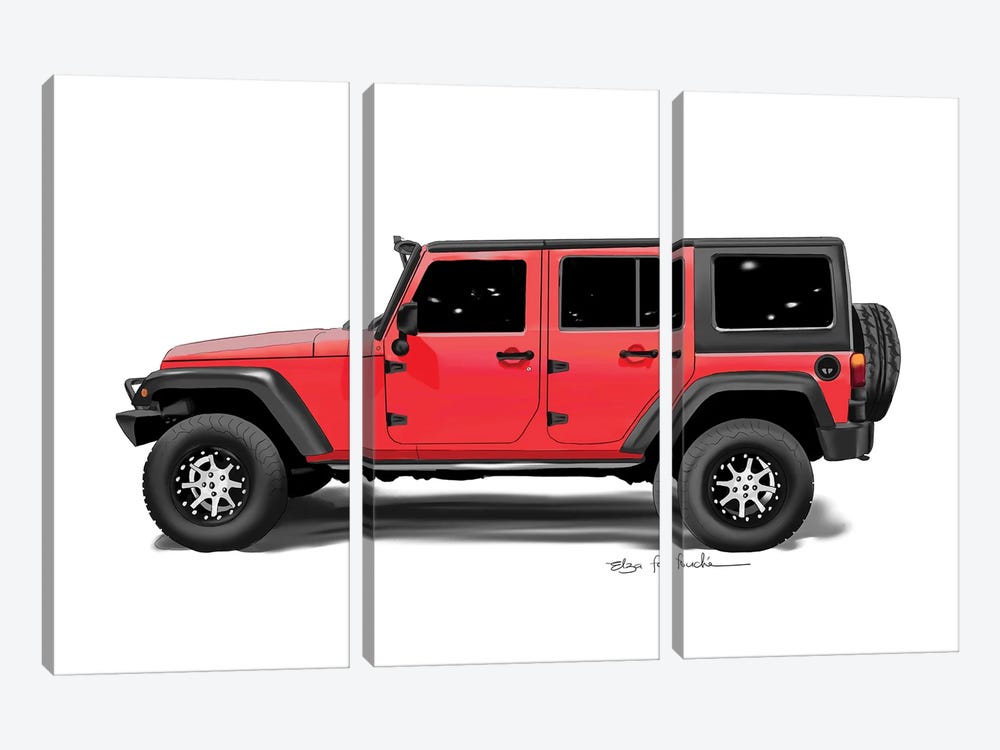 Jeep Red by Elza Fouche 3-piece Canvas Art Print