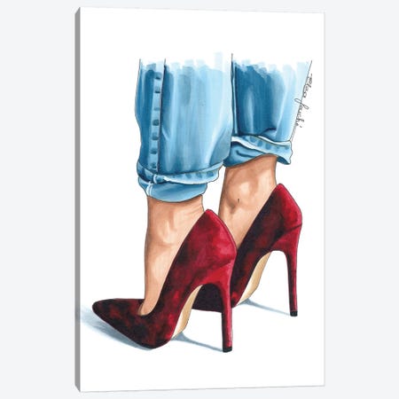 Cherry Velvet Heels Canvas Print #ELZ22} by Elza Fouche Art Print