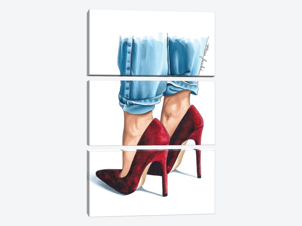 Cherry Velvet Heels by Elza Fouche 3-piece Canvas Wall Art