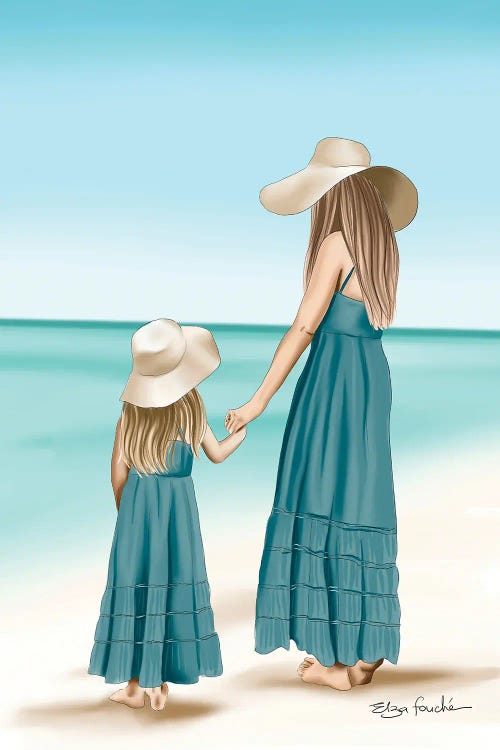 Mother & Daughter Matching At The Beach by Elza Fouche wall art
