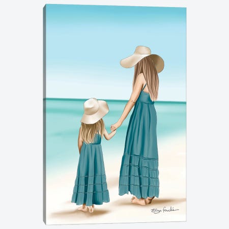 Mother & Daughter Matching At The Beach Canvas Print #ELZ238} by Elza Fouche Canvas Print