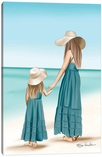 Mother & Daughter Matching At The Beach Canvas Art Print - Elza Fouché