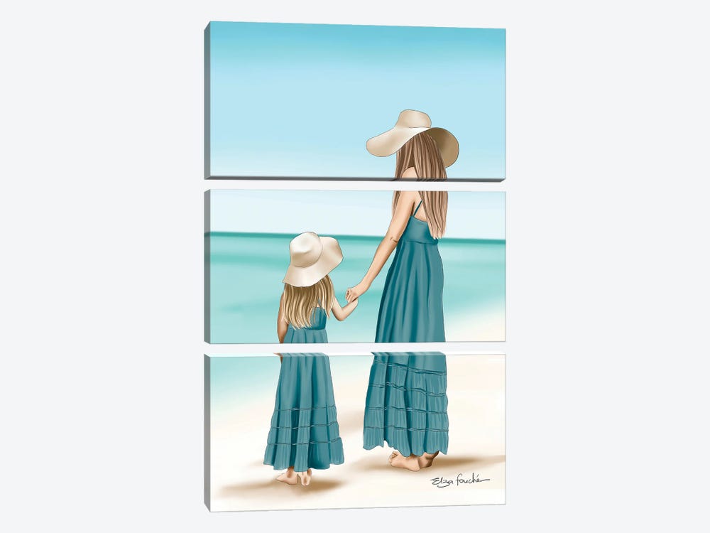 Mother & Daughter Matching At The Beach by Elza Fouche 3-piece Canvas Art