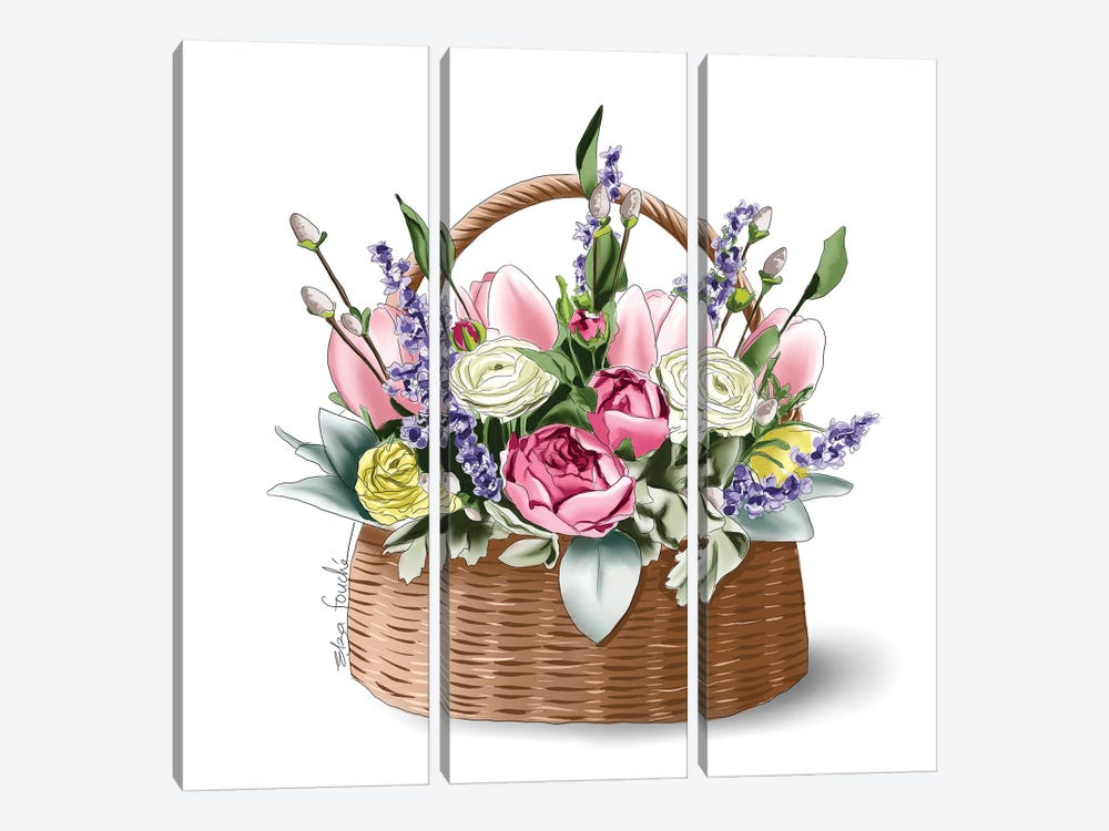 Basket Of Florals by Elza Fouche 3-piece Canvas Wall Art