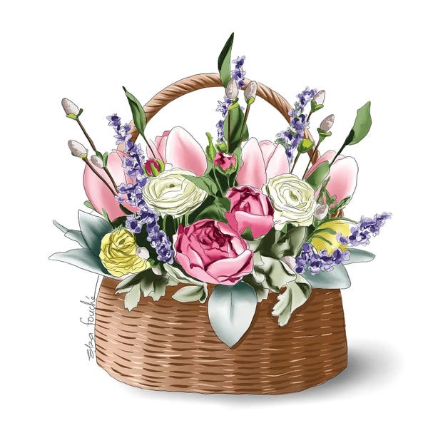 Fine Art Print: Basket Of Florals by Elza Fouche