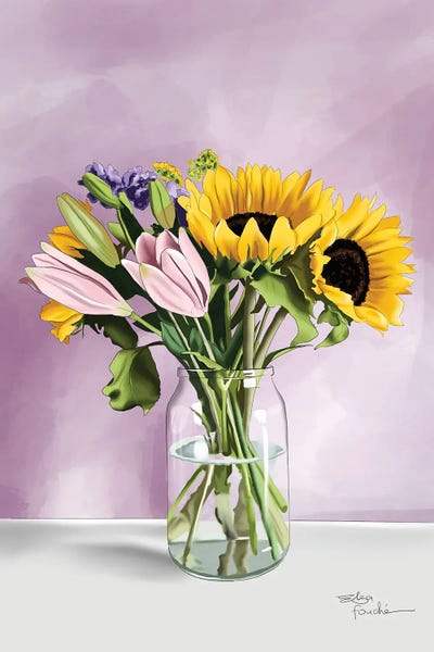 Purple And Sunflowers by Elza Fouche framed wall art