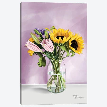 Purple And Sunflowers Canvas Print #ELZ304} by Elza Fouche Canvas Artwork