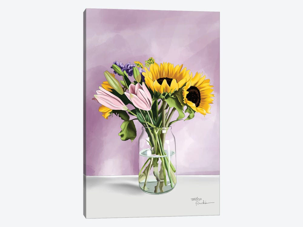 Purple And Sunflowers by Elza Fouche 1-piece Canvas Artwork