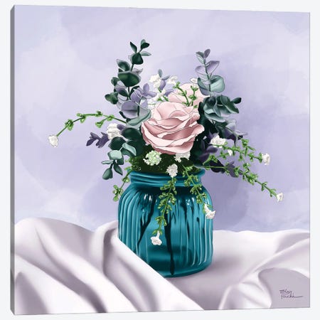 Flowers In Blue Jar Canvas Print #ELZ307} by Elza Fouche Canvas Wall Art