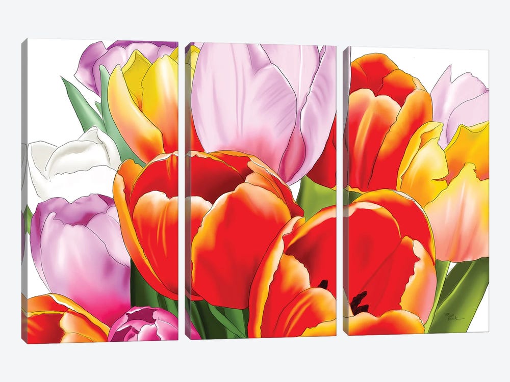 Vibrant Tulips by Elza Fouche 3-piece Art Print