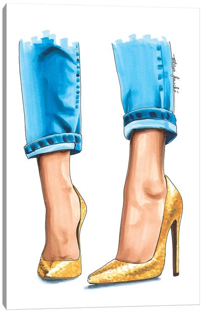 Golden Heels Canvas Art Print - High Heel Art