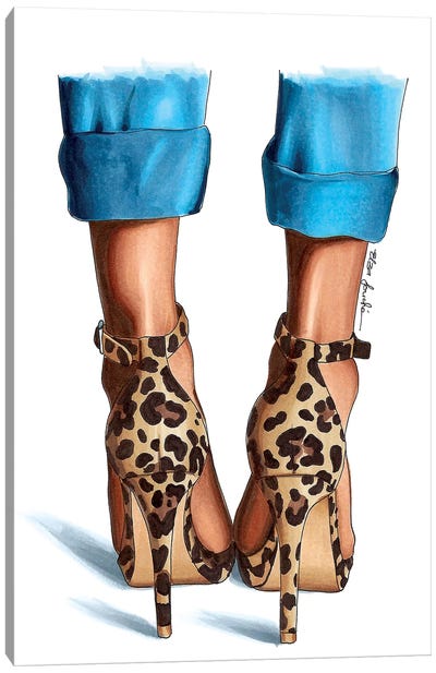 Jeans & Leopard Canvas Art Print - High Heel Art
