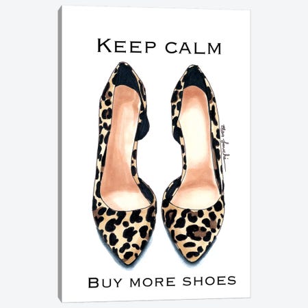 Keep Calm, Buy More Shoes Canvas Print #ELZ35} by Elza Fouche Canvas Art Print