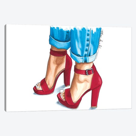 Red Strap Heels Canvas Print #ELZ49} by Elza Fouche Art Print