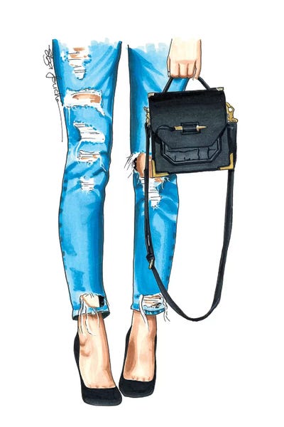 Fashion Illustrations: Ripped Jeans & Bag by Elza Fouche
