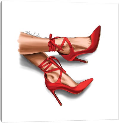 Red Ribbon Heels Canvas Art Print - High Heel Art