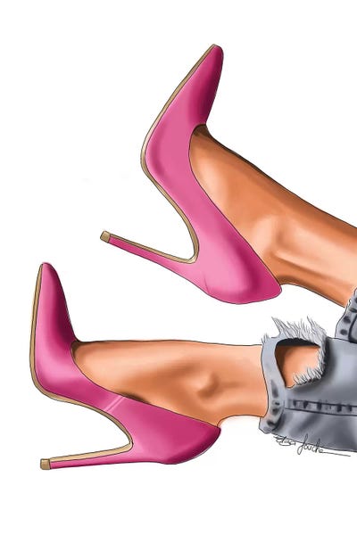 Pink Heels & Ripped Jeans by Elza Fouche framed wall art