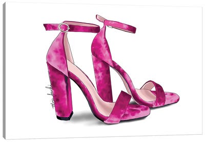 Pink Velvet Heels Canvas Art Print - High Heel Art