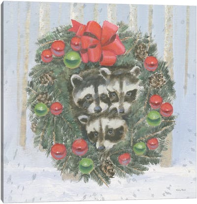 Christmas Critters Bright VI Canvas Art Print - Raccoon Art