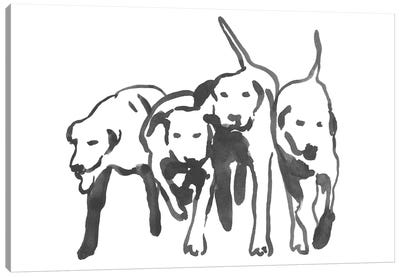 Dogs On A Jog II Canvas Art Print - Black & White Animal Art