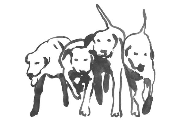 Black & White Minimalist Décor: Dogs On A Jog II by Emma Caroline
