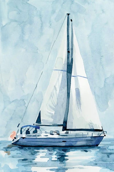 Nautical Living Room: Lone Sailboat II by Emma Caroline
