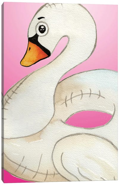 Swan Float on Pink Canvas Art Print - Elizabeth Medley
