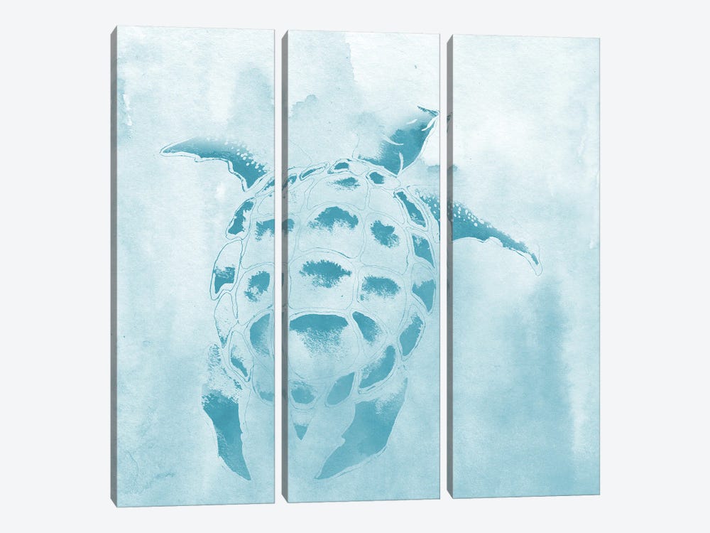 Washed Teal Aquatic Turtle by Elizabeth Medley 3-piece Canvas Art Print