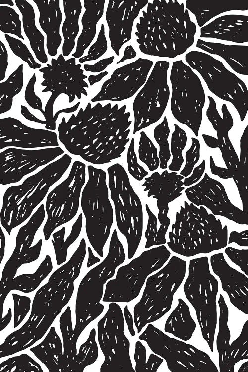 Black & White Floral Linocut by Elizabeth Medley wall art