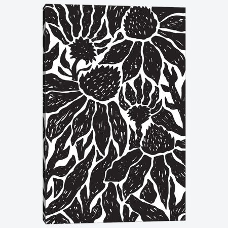 Black & White Floral Linocut Canvas Print #EMD155} by Elizabeth Medley Art Print