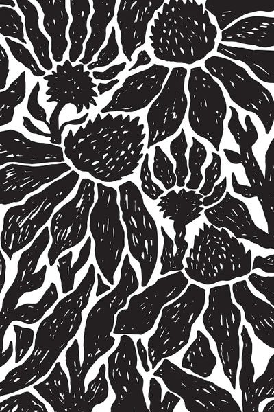 Black & White Patterns: Black & White Floral Linocut by Elizabeth Medley