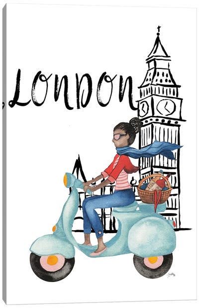 London By Moped Canvas Art Print - Elizabeth Medley
