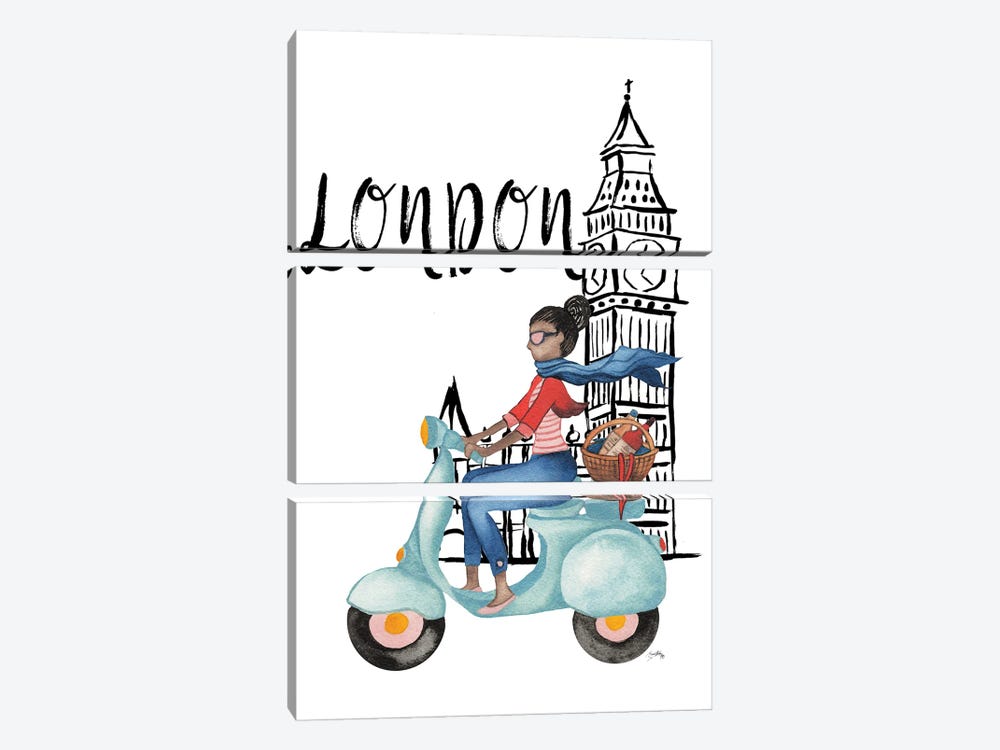 London By Moped by Elizabeth Medley 3-piece Canvas Print