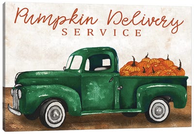 Pumpkin Delivery Service Canvas Art Print - Trucks