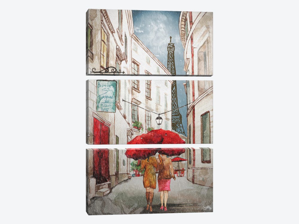 Red Umbrella II by Elizabeth Medley 3-piece Canvas Print