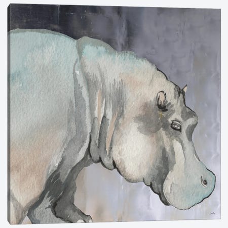 Thoughtful Hippo Canvas Print #EMD183} by Elizabeth Medley Canvas Art Print