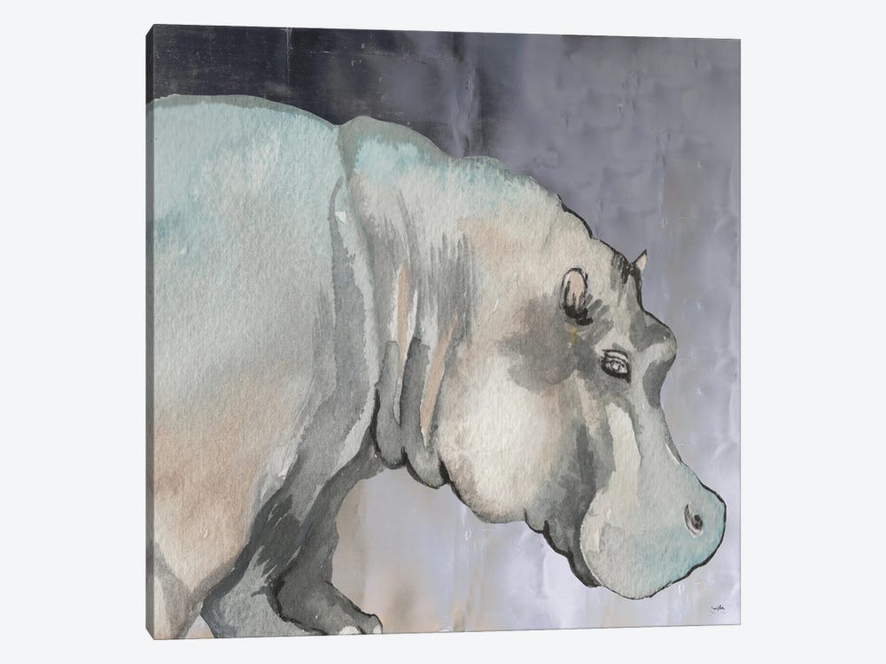 Thoughtful Hippo by Elizabeth Medley 1-piece Canvas Artwork