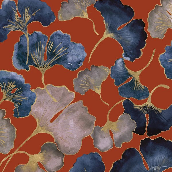 Gingko Leaves On Red I