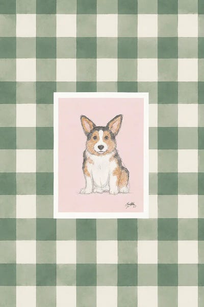 Elizabeth Medley: Corgie On Plaid by Elizabeth Medley