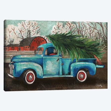 Blue Truck and Tree I Canvas Print #EMD22} by Elizabeth Medley Canvas Art