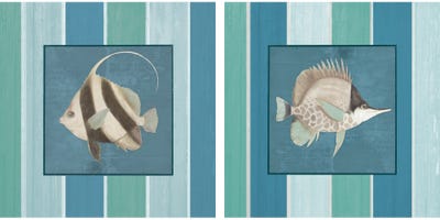 Fish on Stripes Diptych